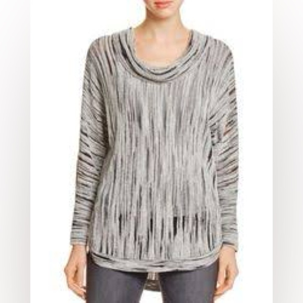 Nic + Zoe Women’s Cowl Neck High-Low Tunic Sweater Gray/White Sz XS (Loose Fit)